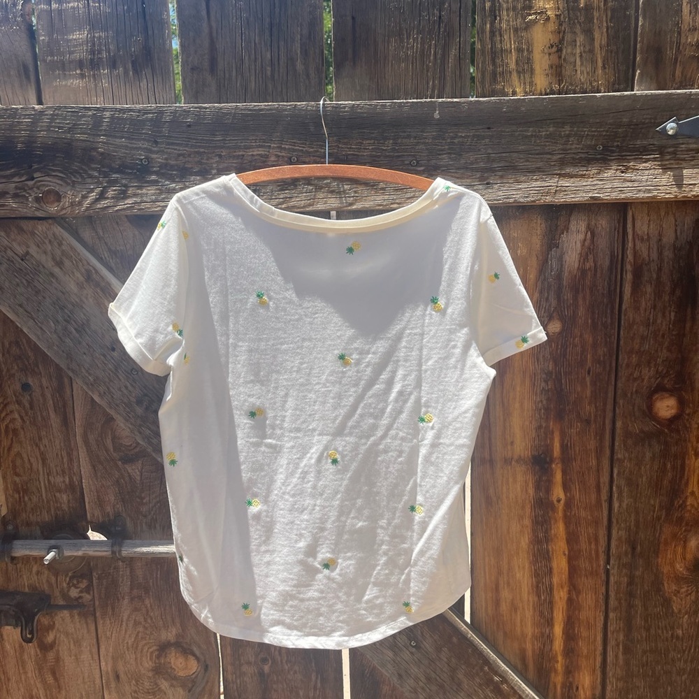 Vintage America Embroidered Lemon White and Yellow Relaxed Short Sleeve Tee - Picture 3 of 6